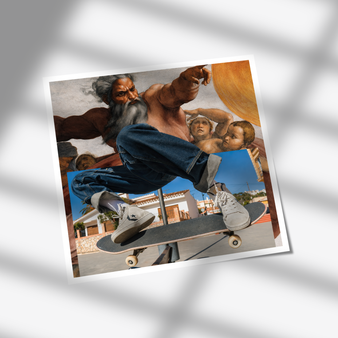 Tirage d’art contemporain Skate the Skies signé Nada Plicc format 30 x 30 cm