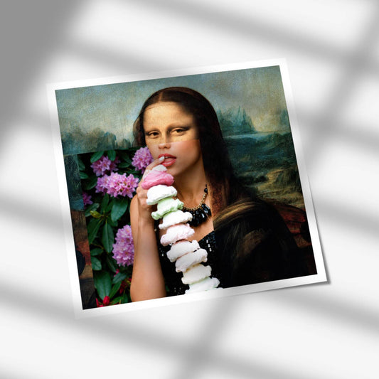 Tirage d’art contemporain Mona Lisa x Ice cream signé Nada Plicc format 30 x 30 cm
