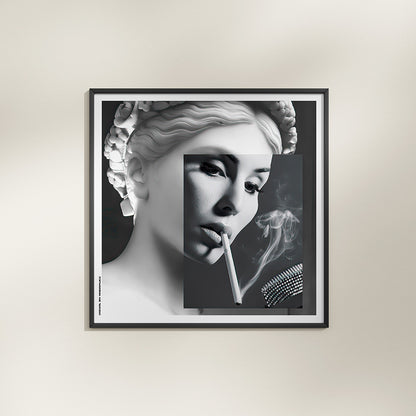 Mockup du tirage d’art Smoke and Stone sous cadre blanc pour décoration murale